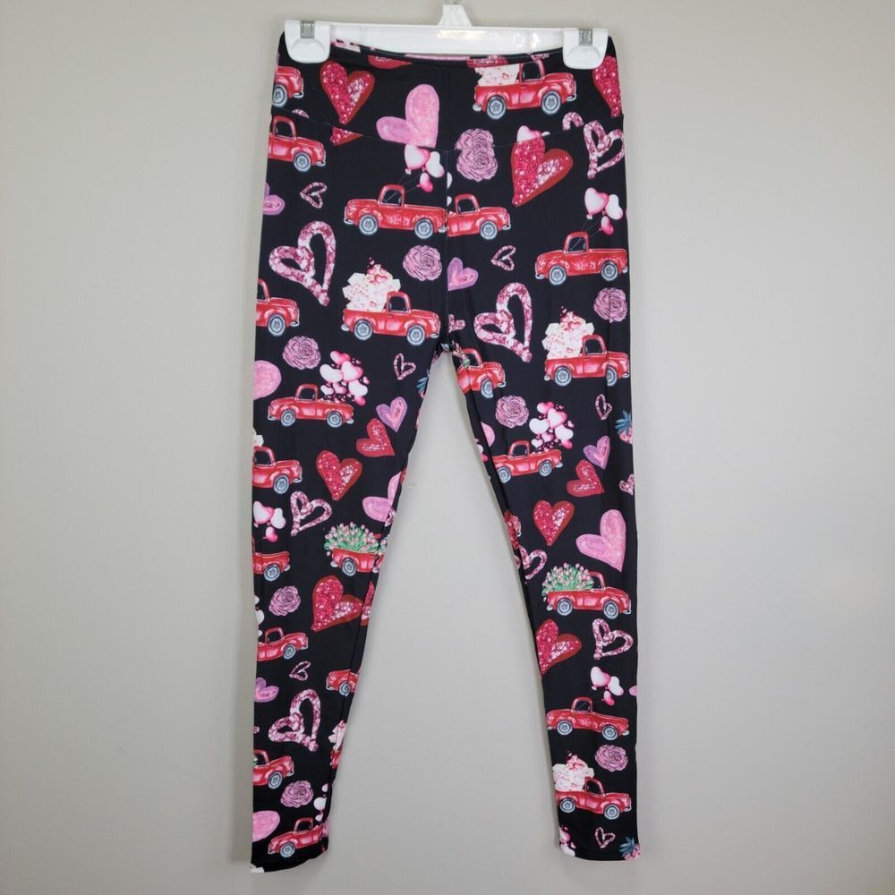 P&S‎ Designs Valentine Red Truck Polyester Spandex Ankle Leggings OS Fits All